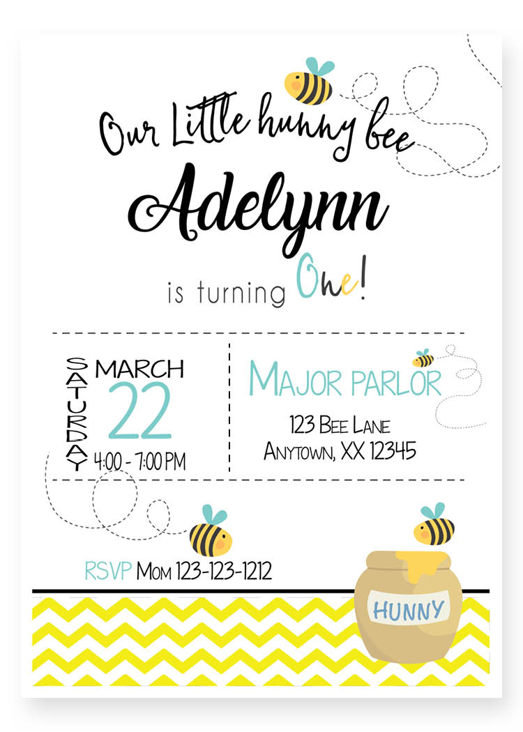 First birthday bee personalized invitation