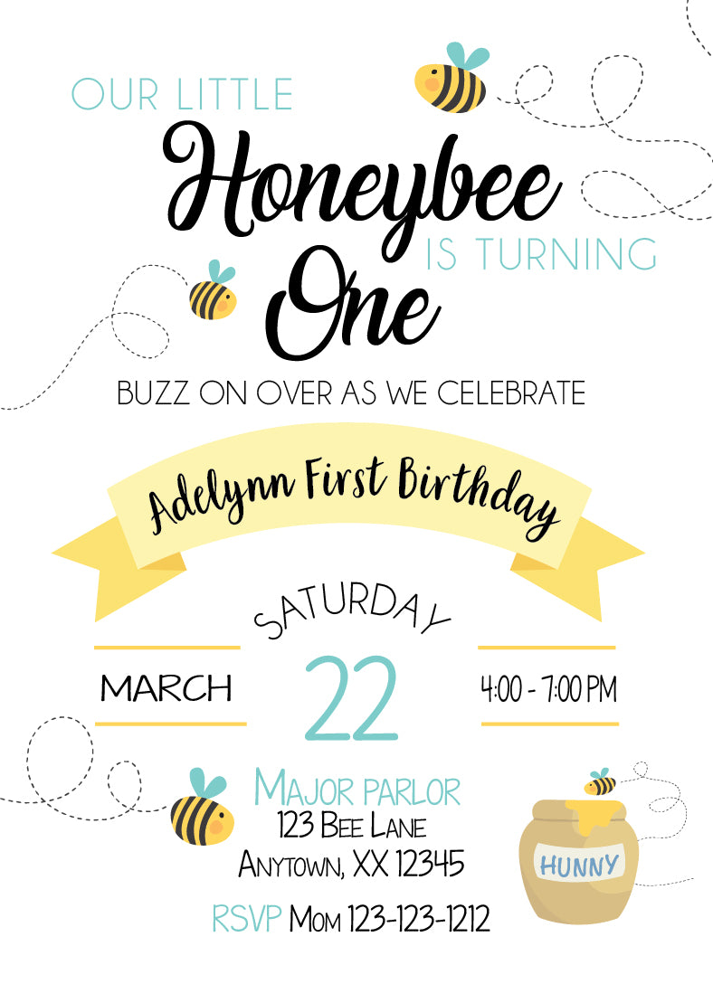 bee first birthday invitation
