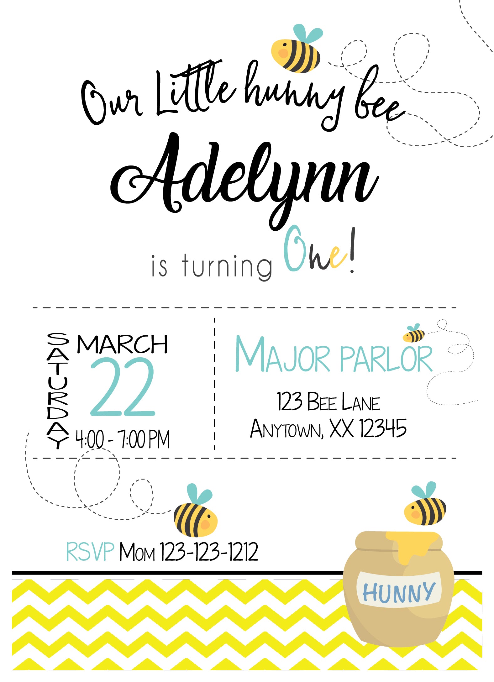 little hunny bee birthday invitation