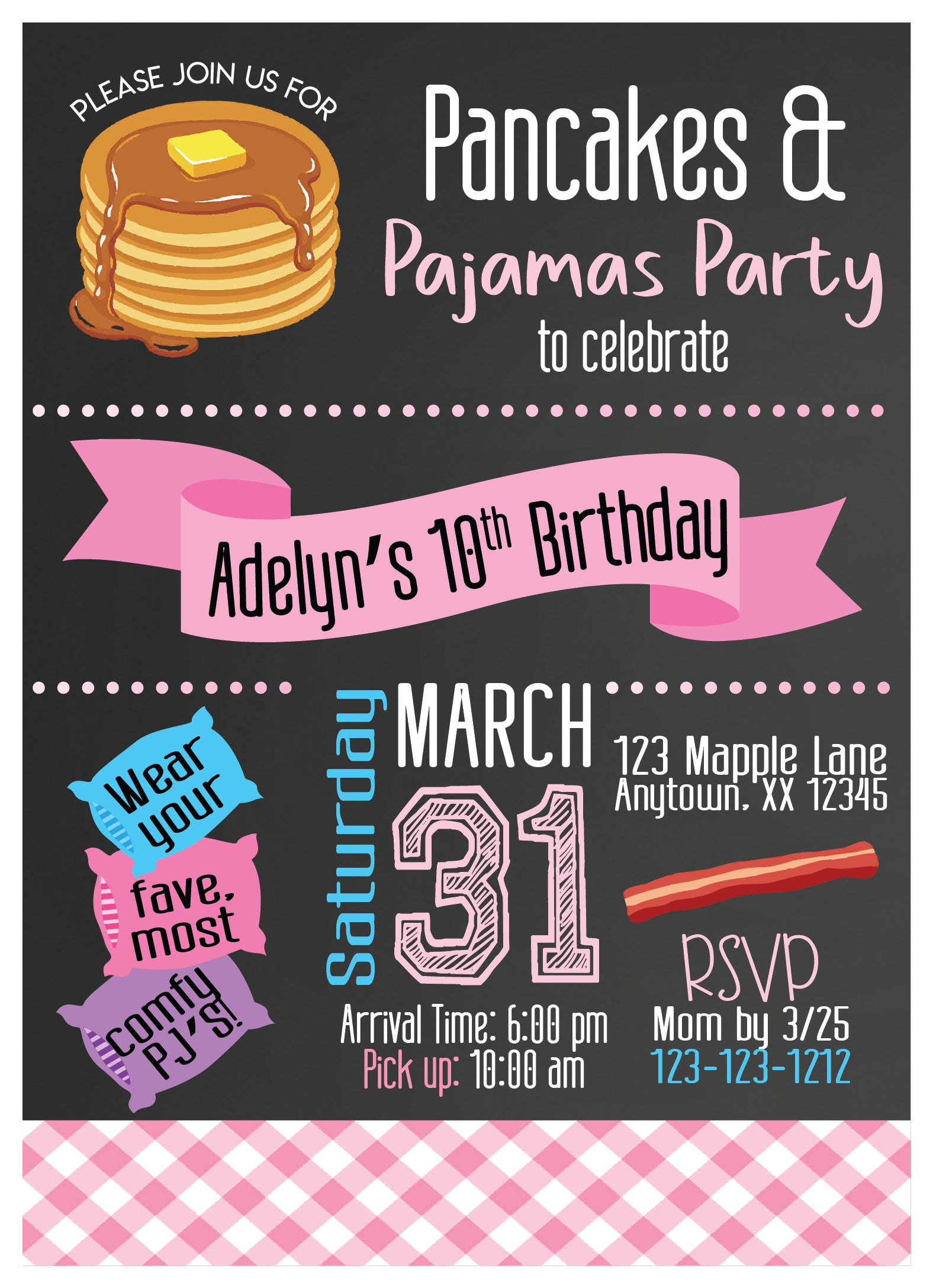 Pancakes and Pajamas Party Birthday Invitation, Digital File, Printable, Custom, Pancake Party Invite, Pajama Party, Sleepover Party