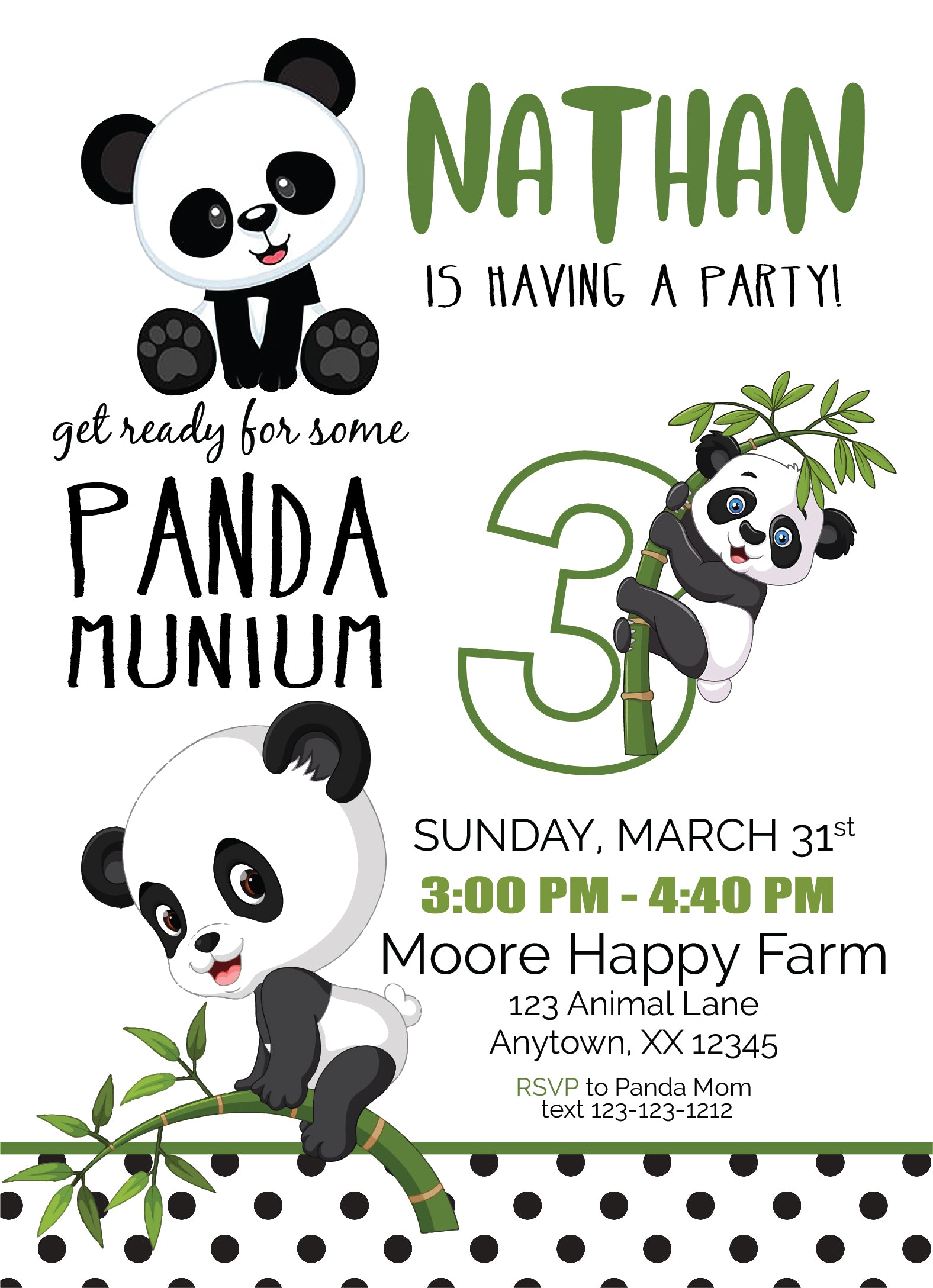 panda 1st birthday invitation