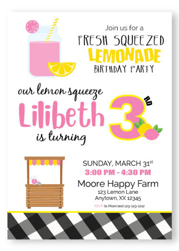 pink lemon twin birthday invitation