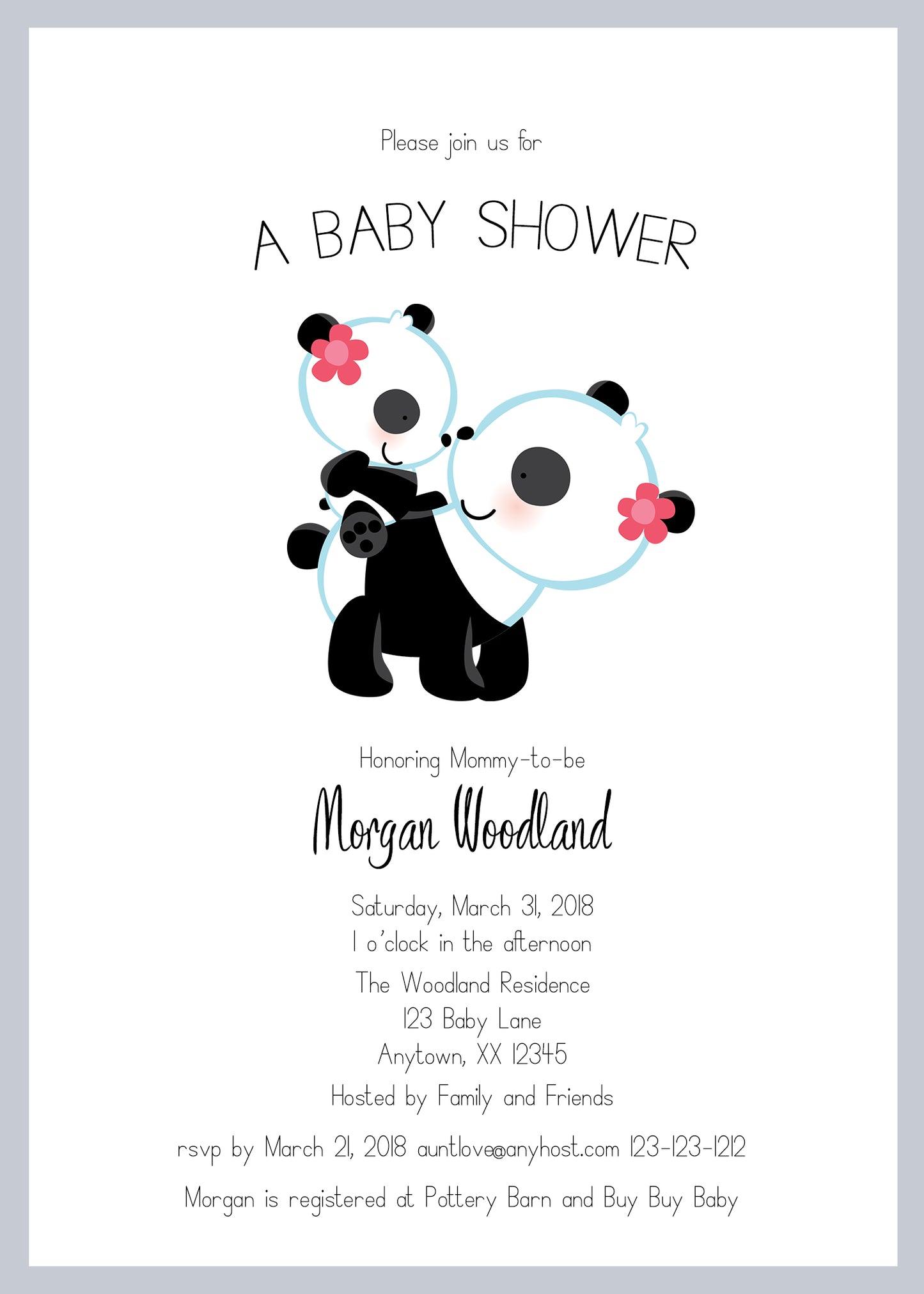 Mommy-to-be Panda Baby Shower Invitations - Invitetique