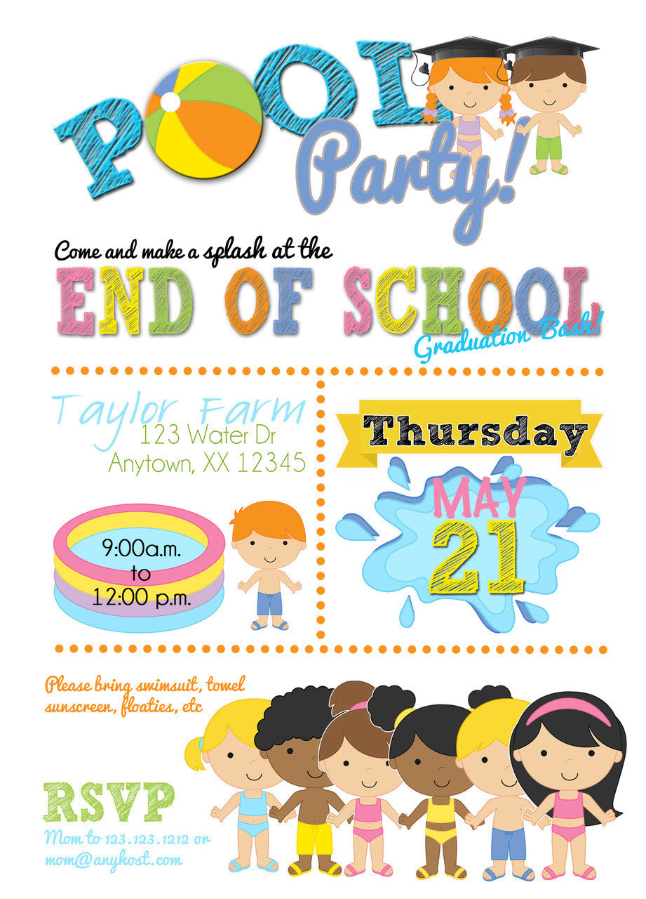 Graduation Pool Party Bash Invitations - Invitetique