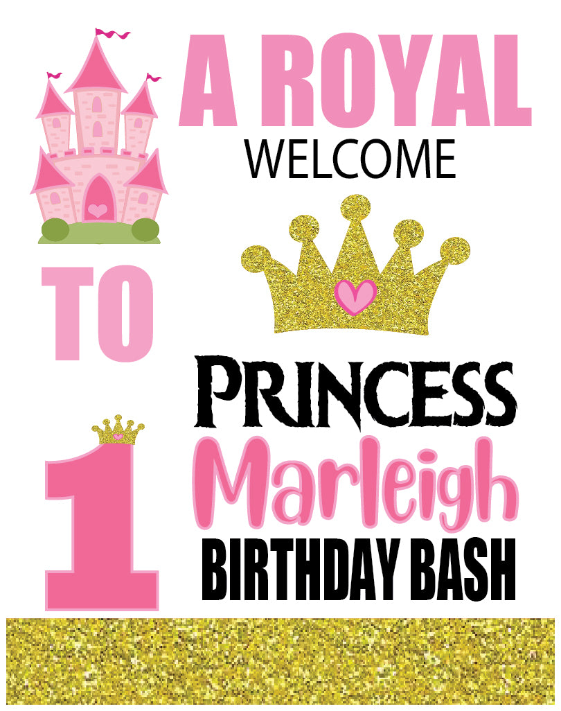 pink and gold glitter frist birthday poster
