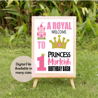 Pink and gold princess birthday sign