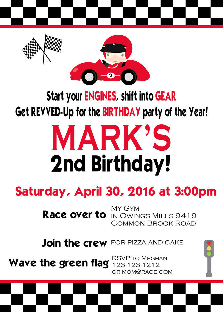 Red Race Car Birthday Invitations - BI242 - Invitetique