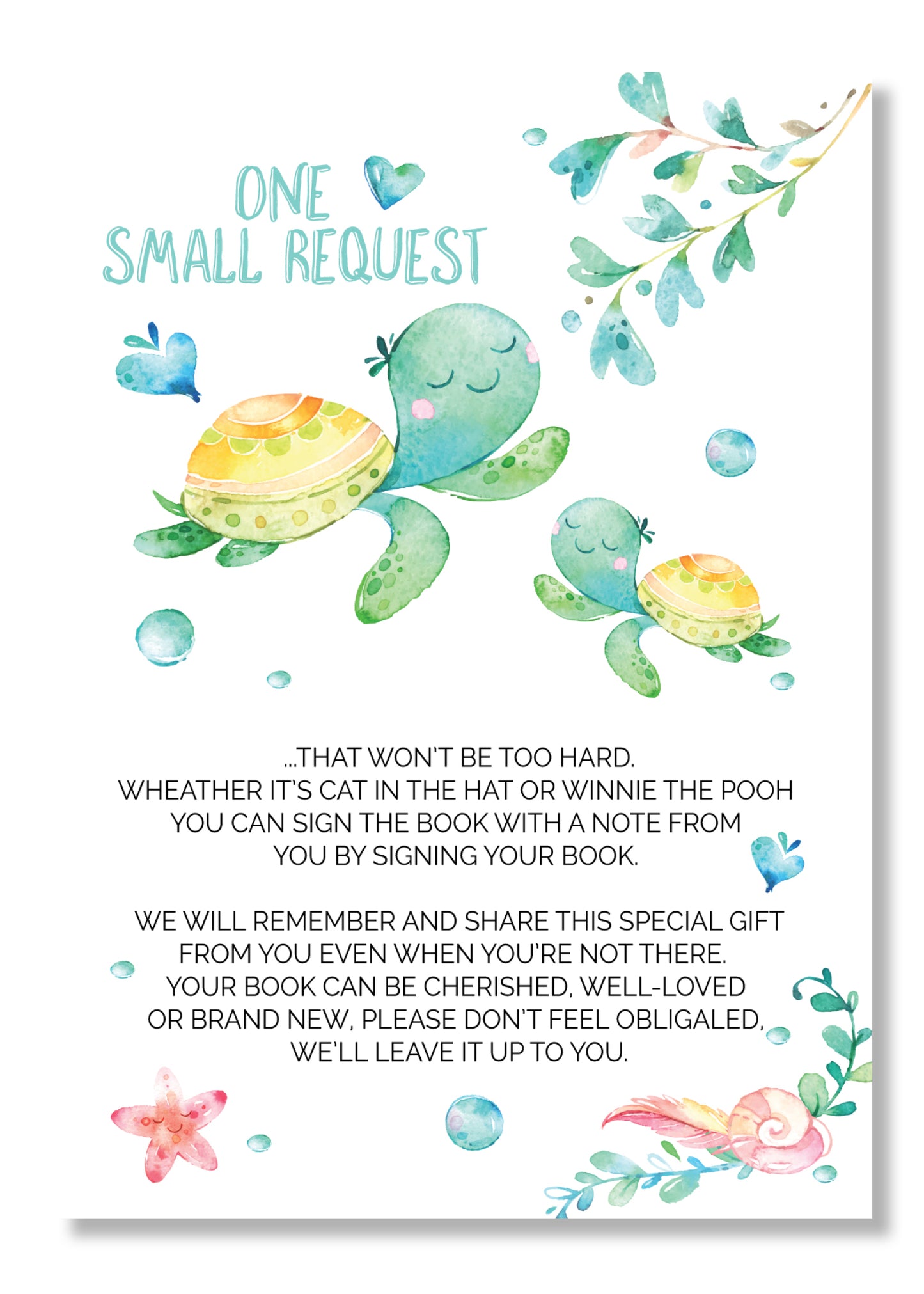 Sea Turtle Book request cards - Invitetique