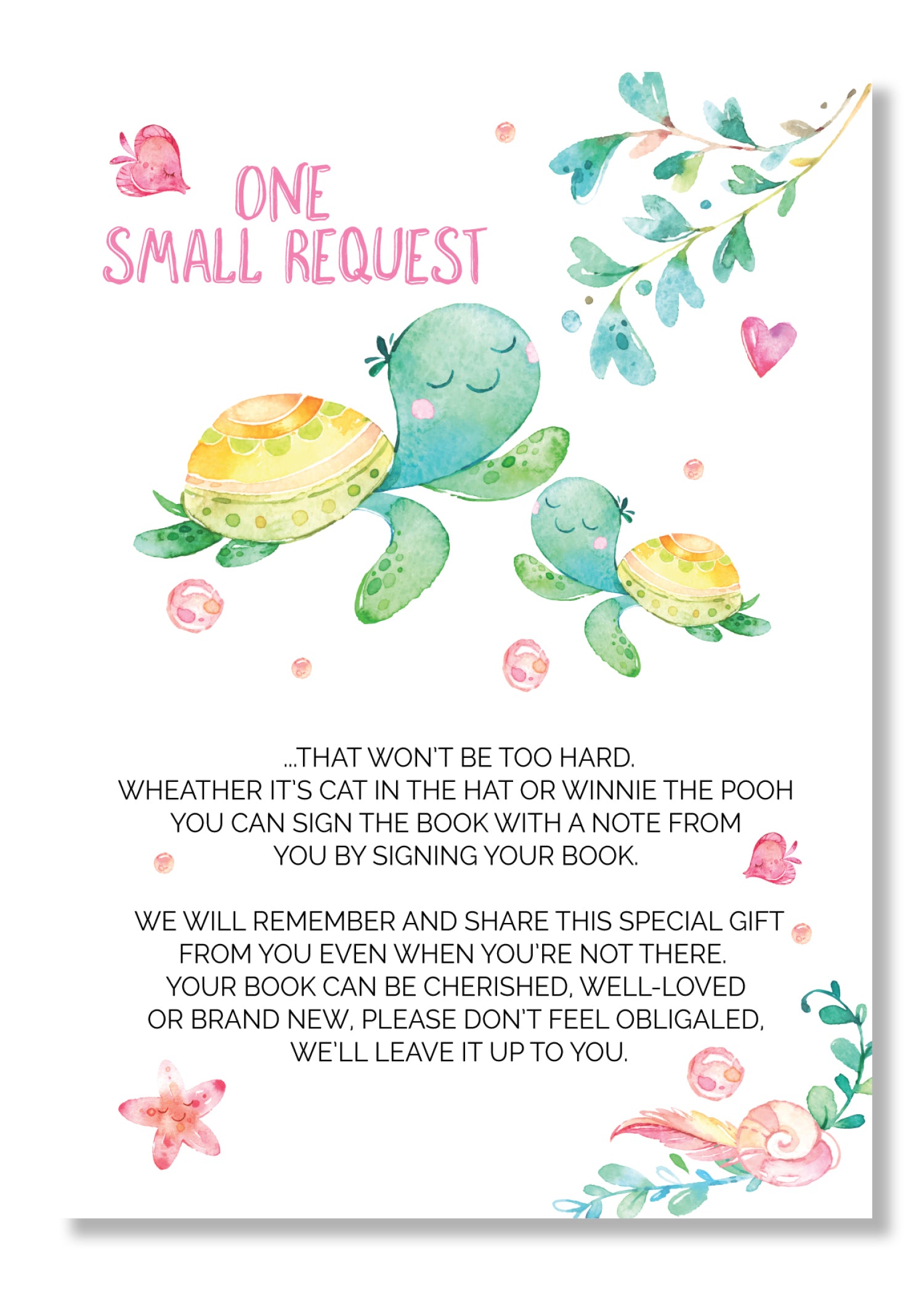 Sea Turtle Book request cards - Invitetique