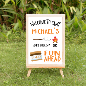 S'mores birthday welcome sign