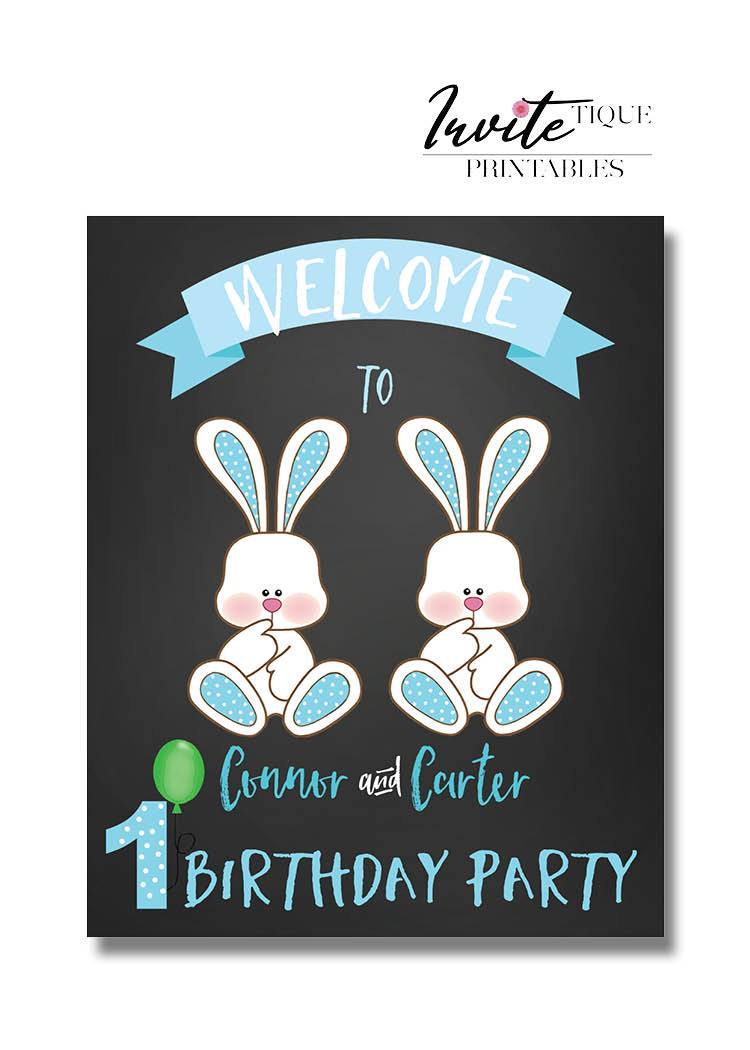 some bunnies twin boy welcome sign