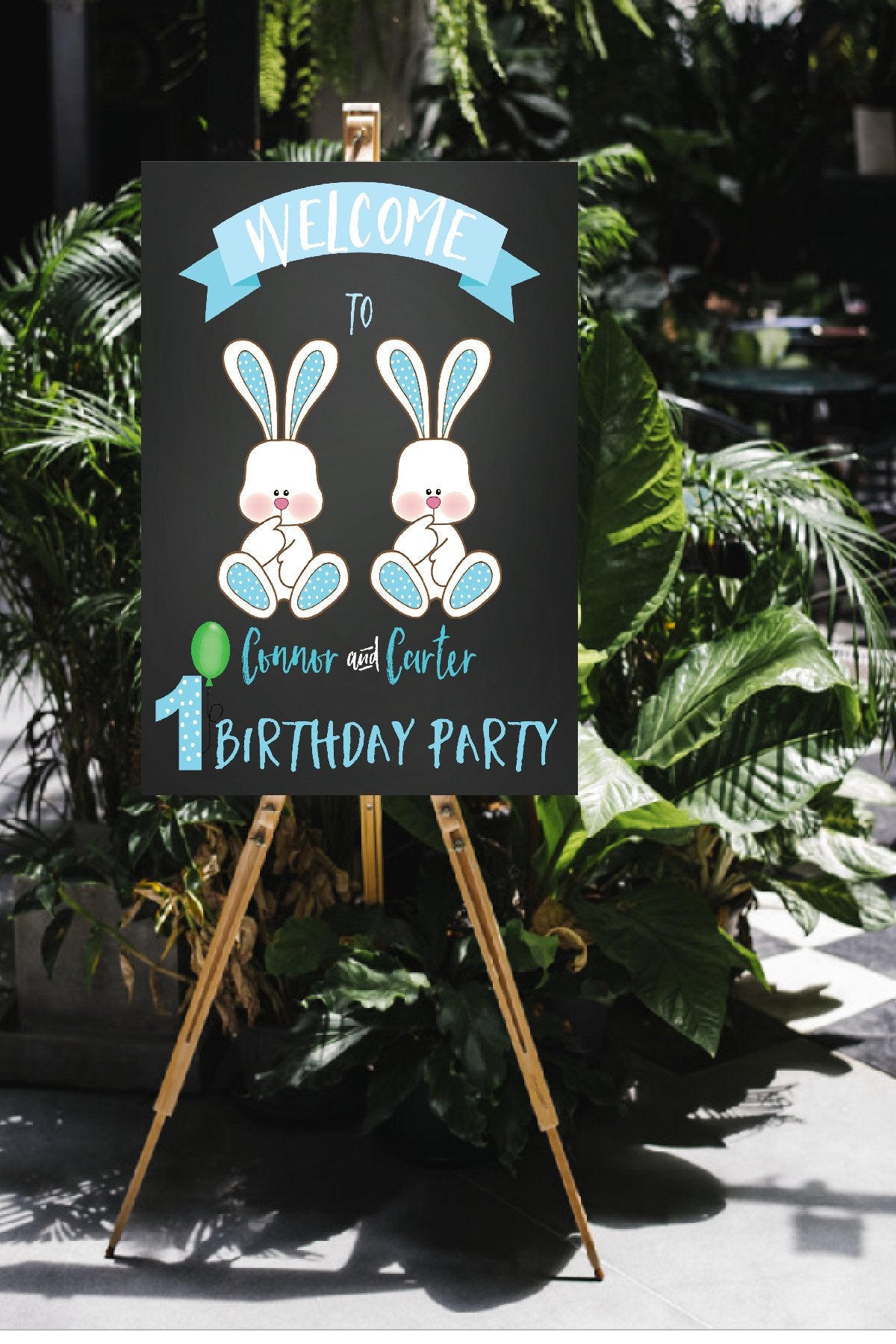 Spring bunnies twin boy party decoration