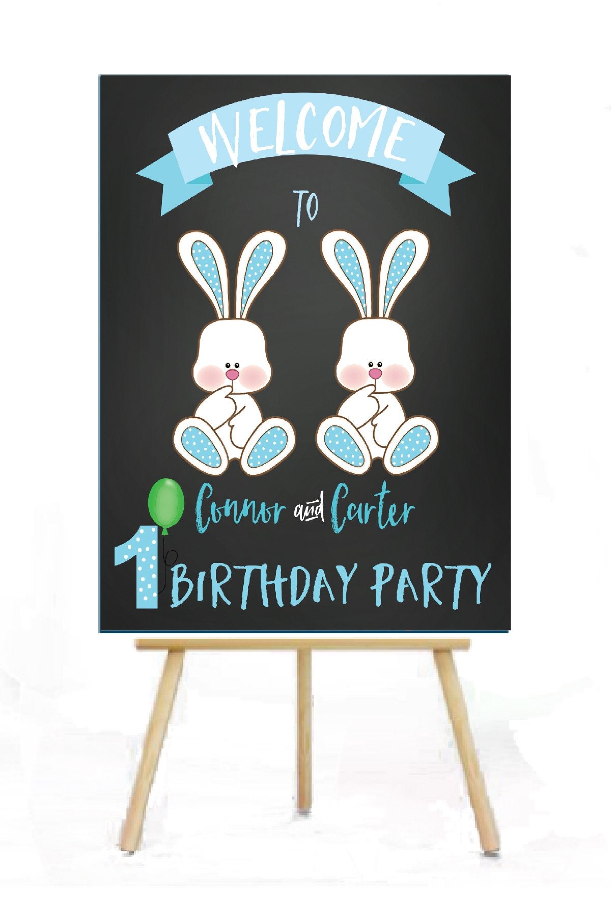 bunnies twin boy welcome personalized sign
