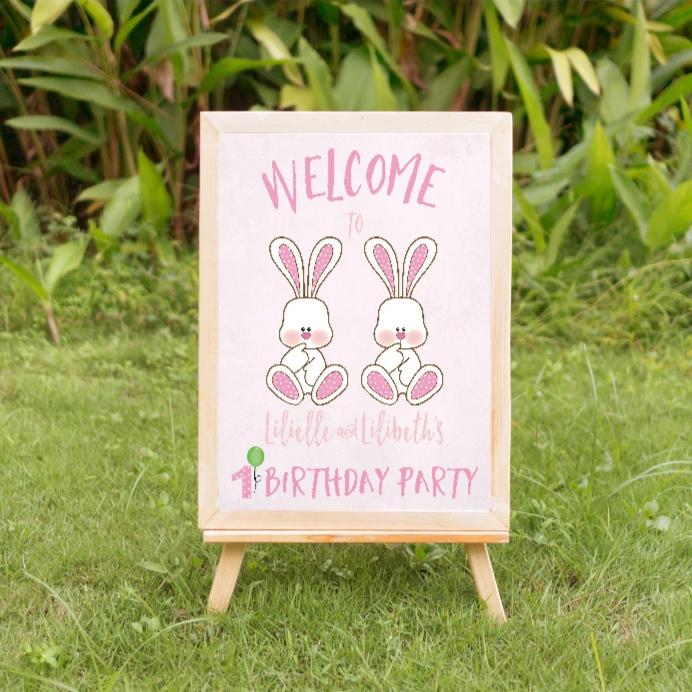 Some bunnies are turning one welcome sign