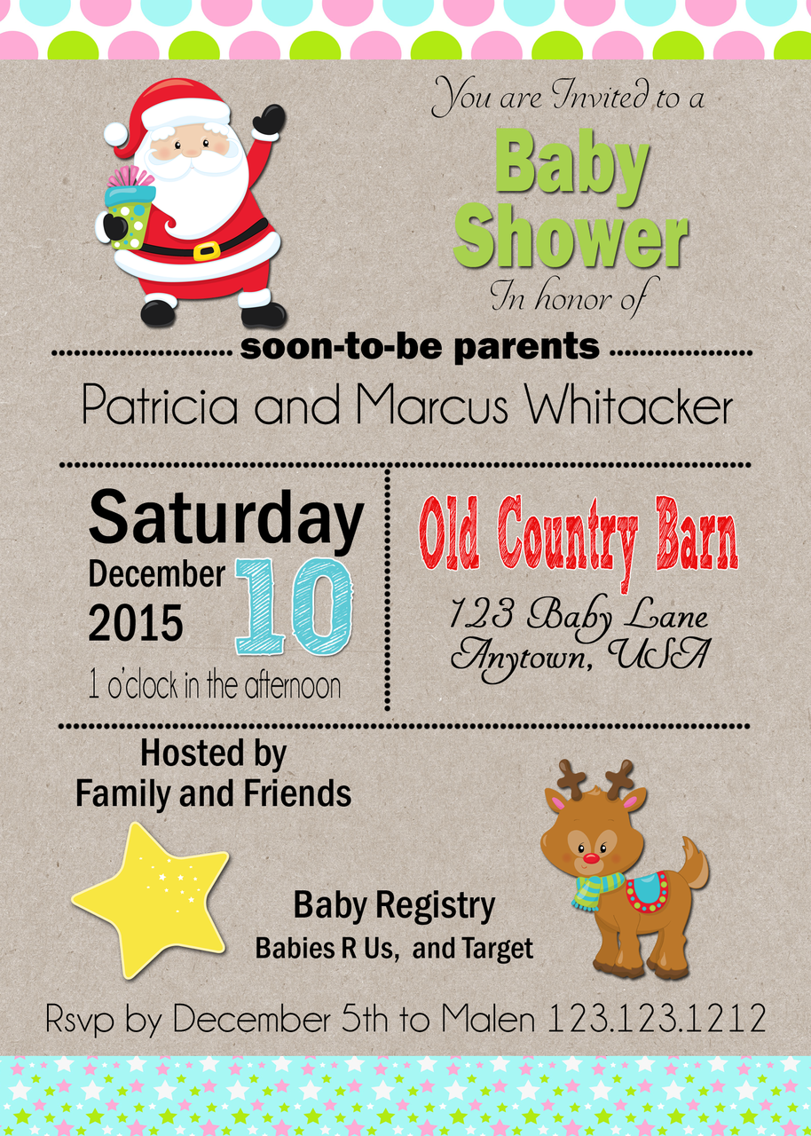 Santa and Rudolf Baby Shower Christmas Invites - Invitetique