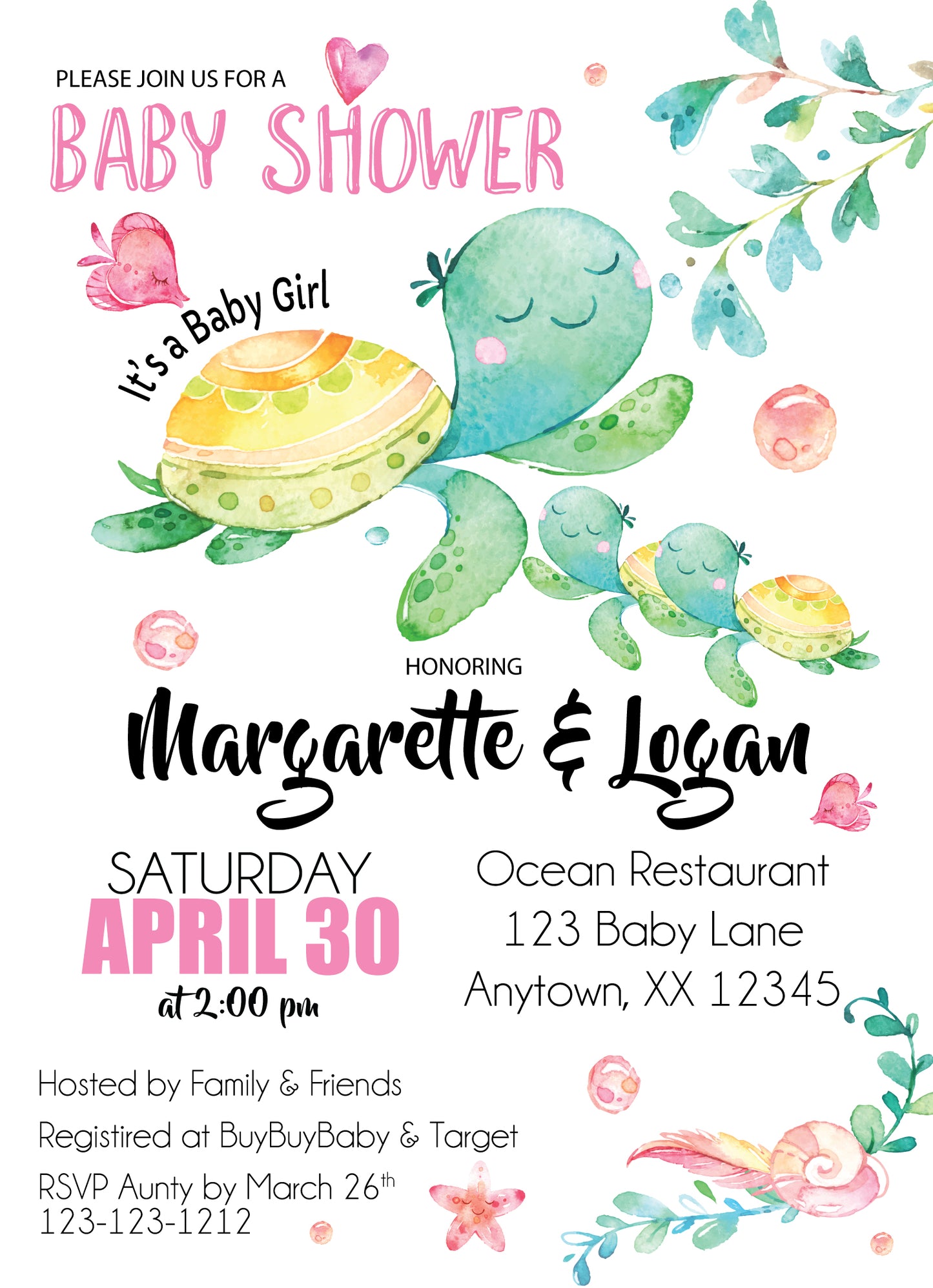 Sea Turtle Baby Shower Digital Invitations - Invitetique