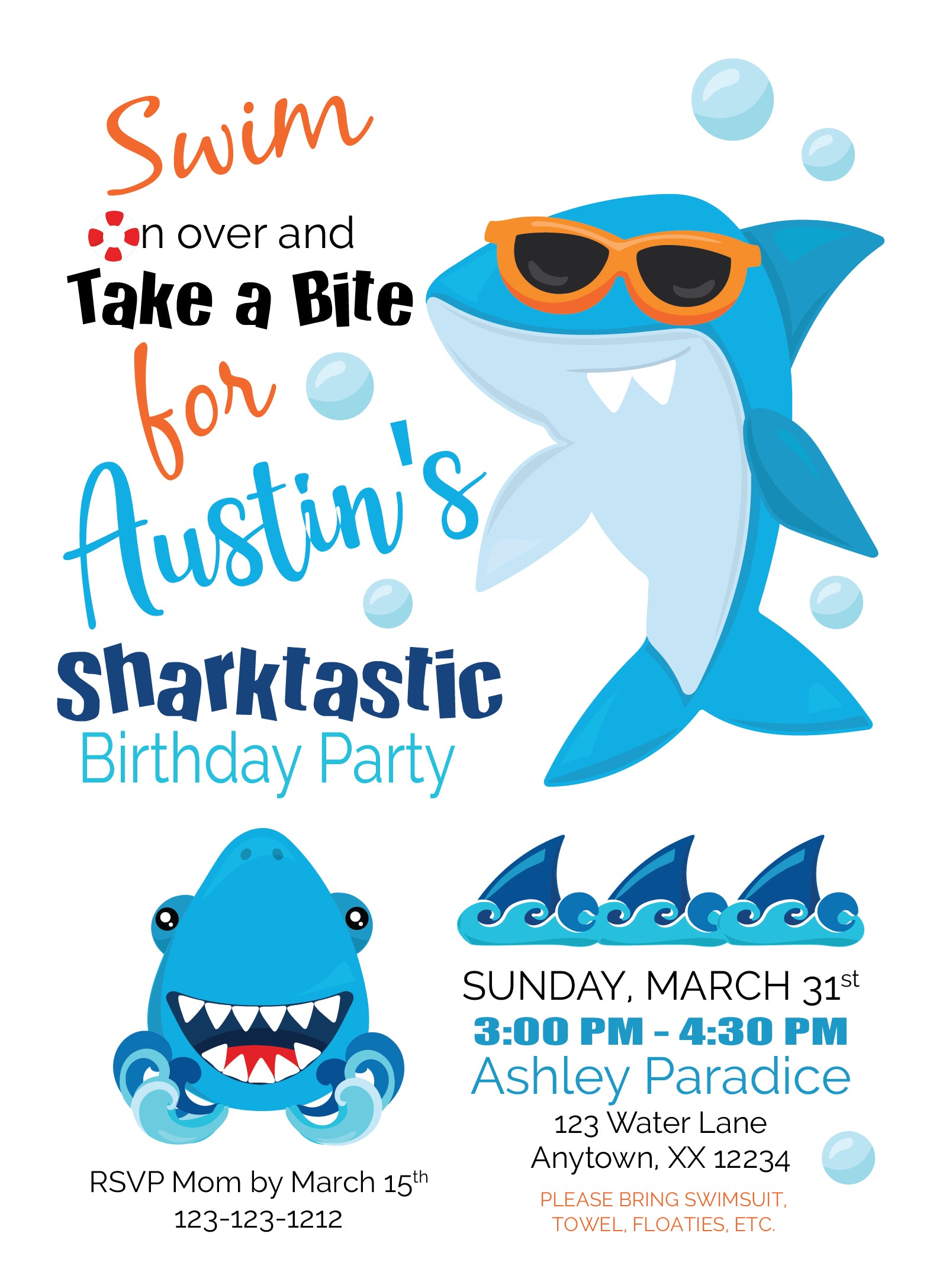 Shark Summer Birthday Party Invitations - Invitetique