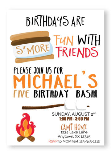smores cmaping birthday invitation