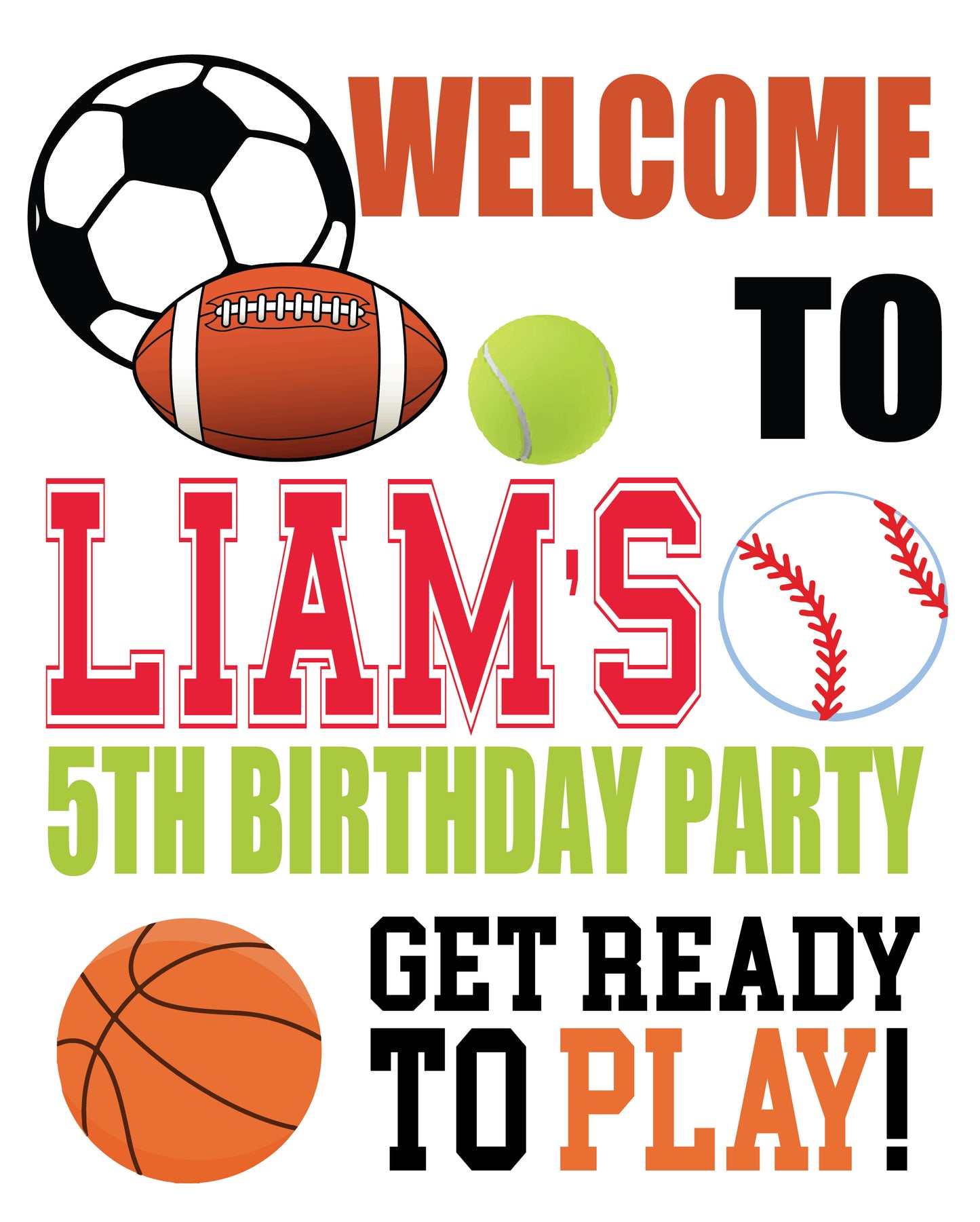 sports birthday personalized welcome poster, sports birthday welcome sign 
