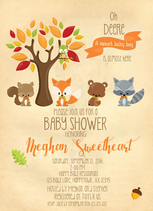 Sweet Woodland Friends baby Shower Invites - Invitetique