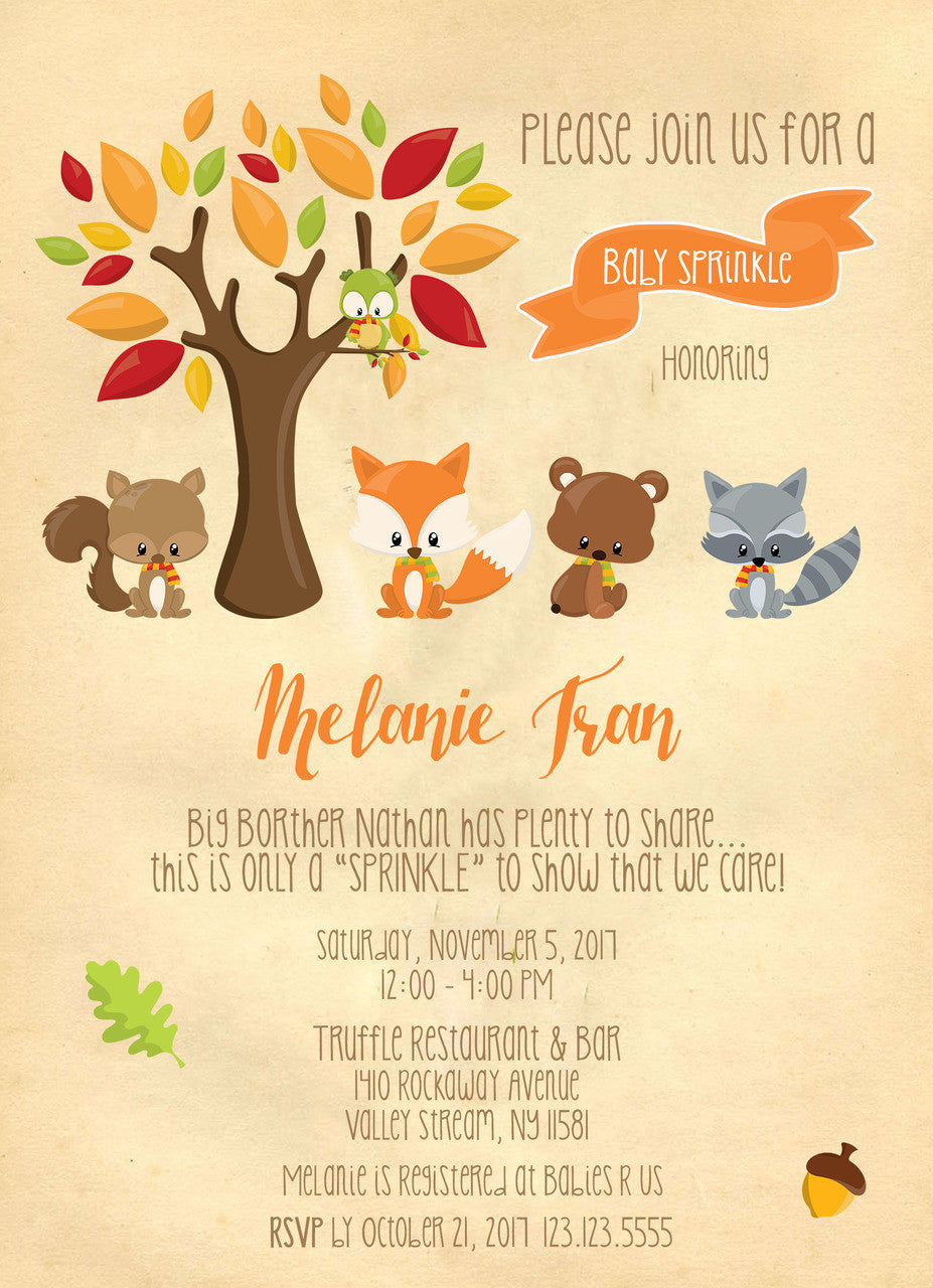 Sweet Woodland Friends baby Sprinkles Invitations - Invitetique