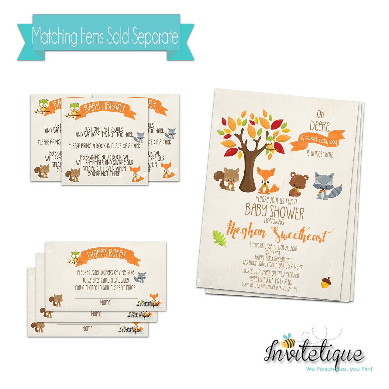 Sweet Woodland Friends Neutral Baby Shower Invites - Invitetique