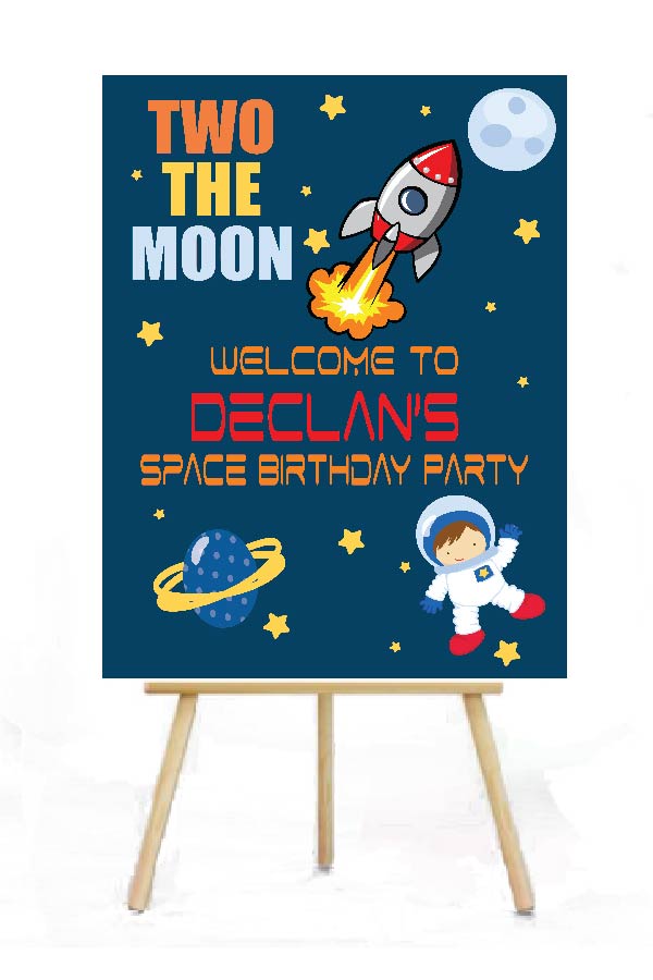 Two the moon Space Birthday Party Welcome Sign