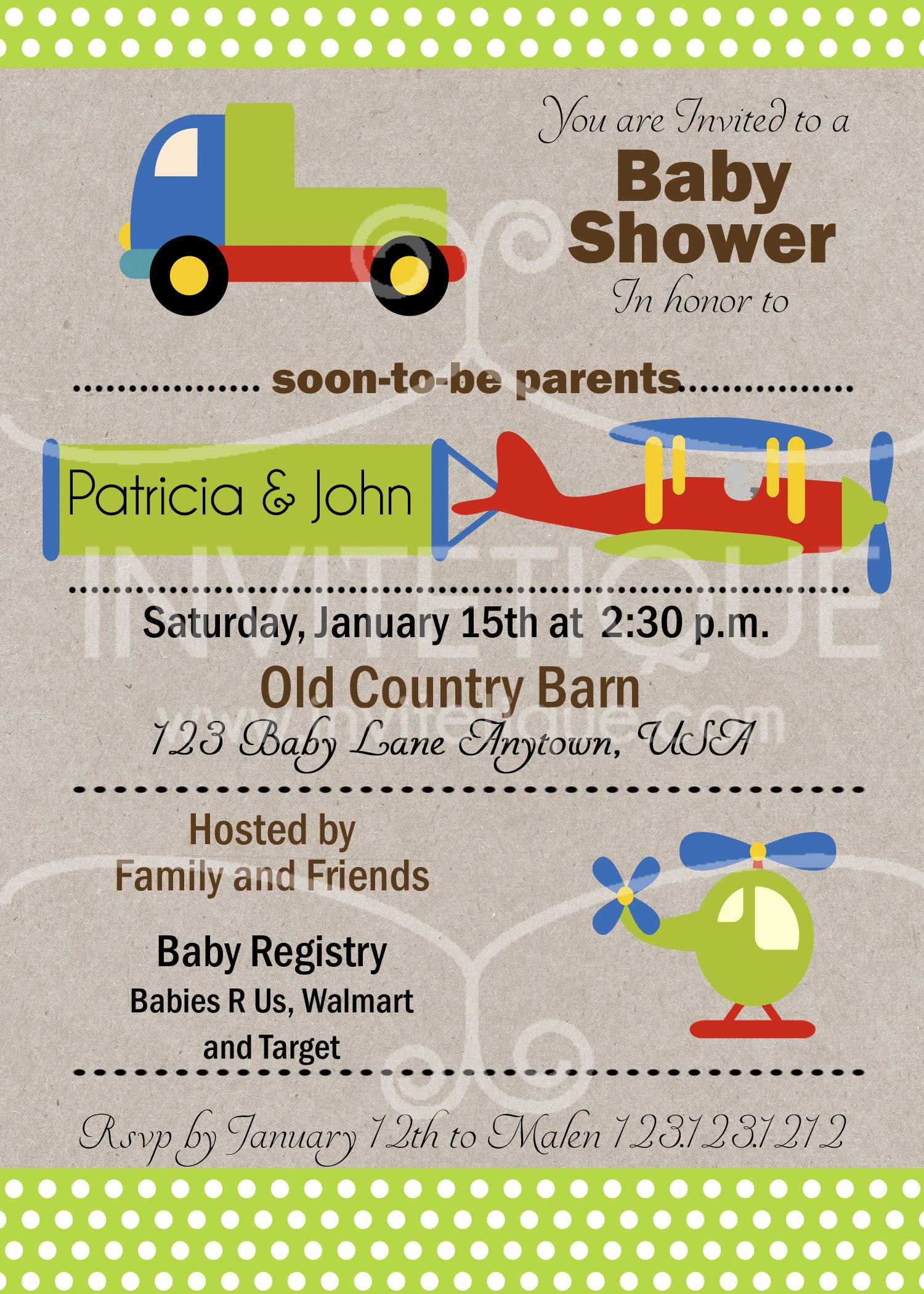 Transportation Baby Shower Invitation - Invitetique