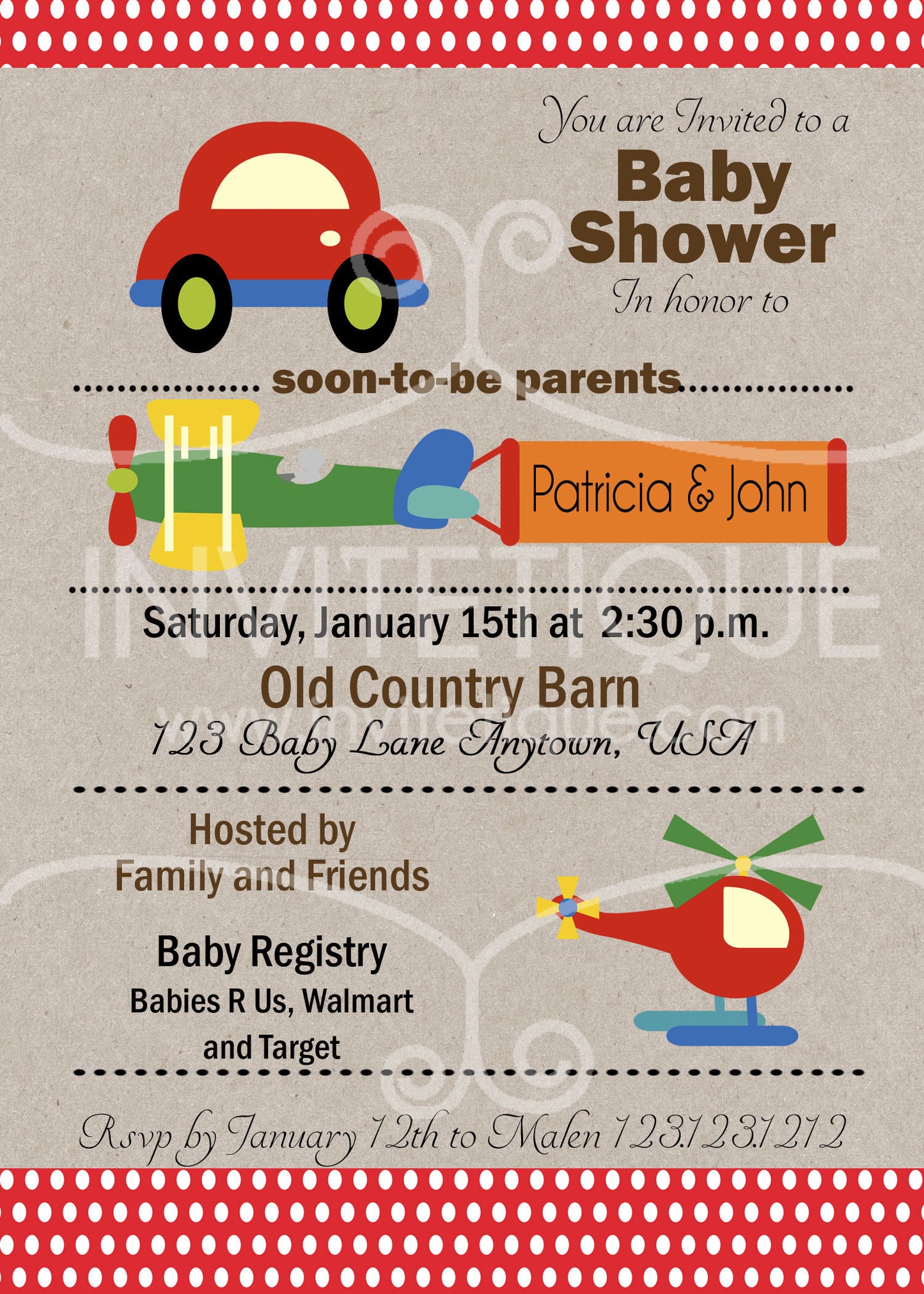 Transportation Baby Shower Invitation - Invitetique