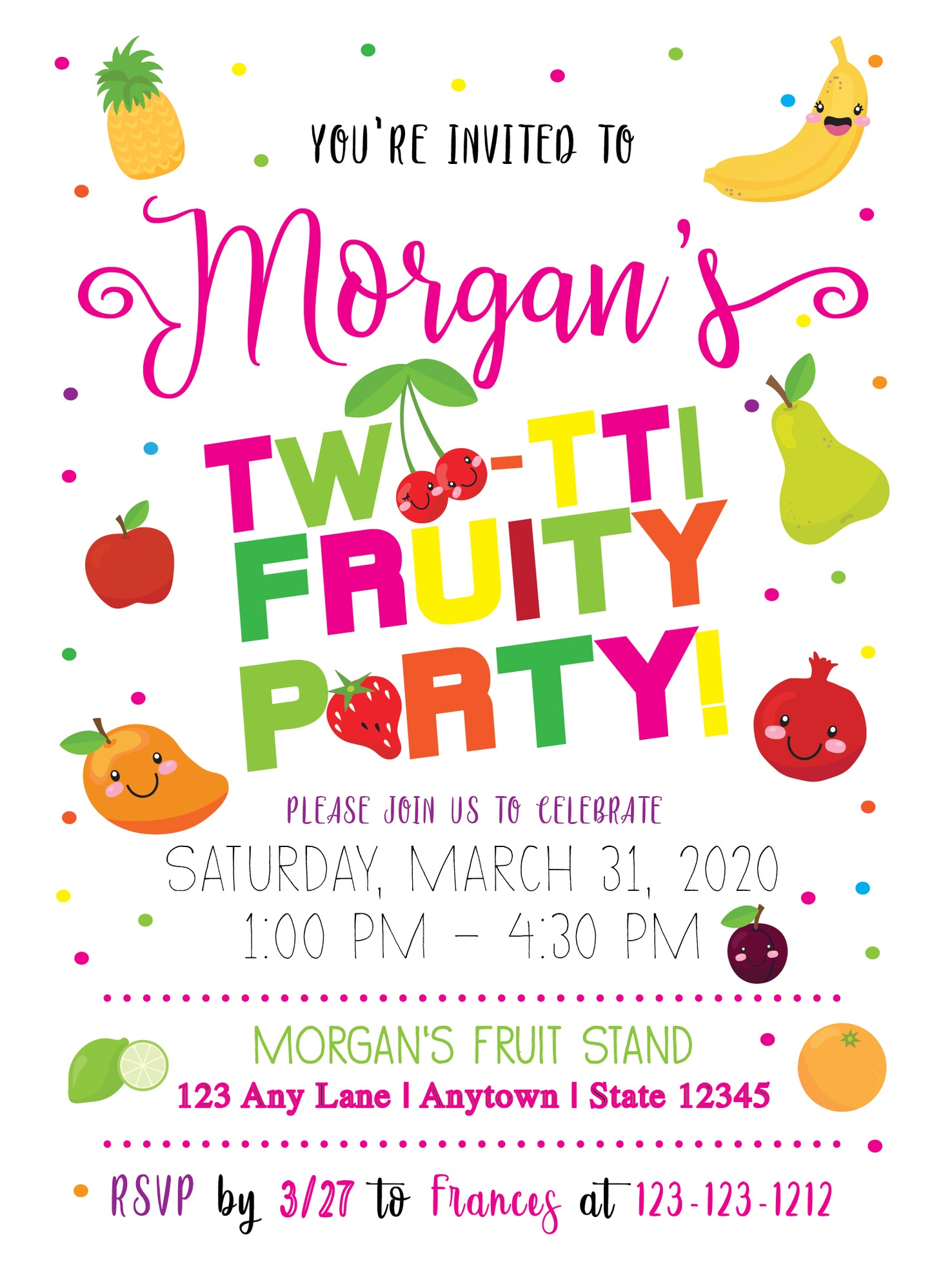 Two-tti Frutti Birthday Party Invitation - Invitetique