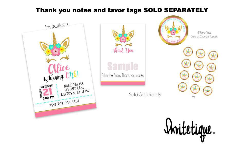 Pink & Gold Unicorn Birthday Invitations - Digital - Invitetique