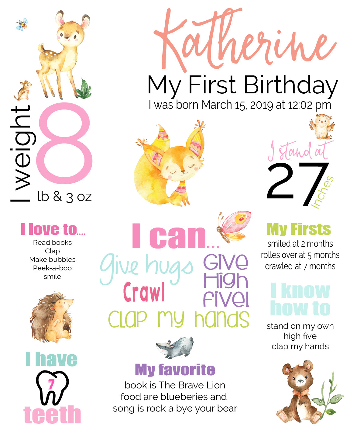 woodland watercolor birthday poster