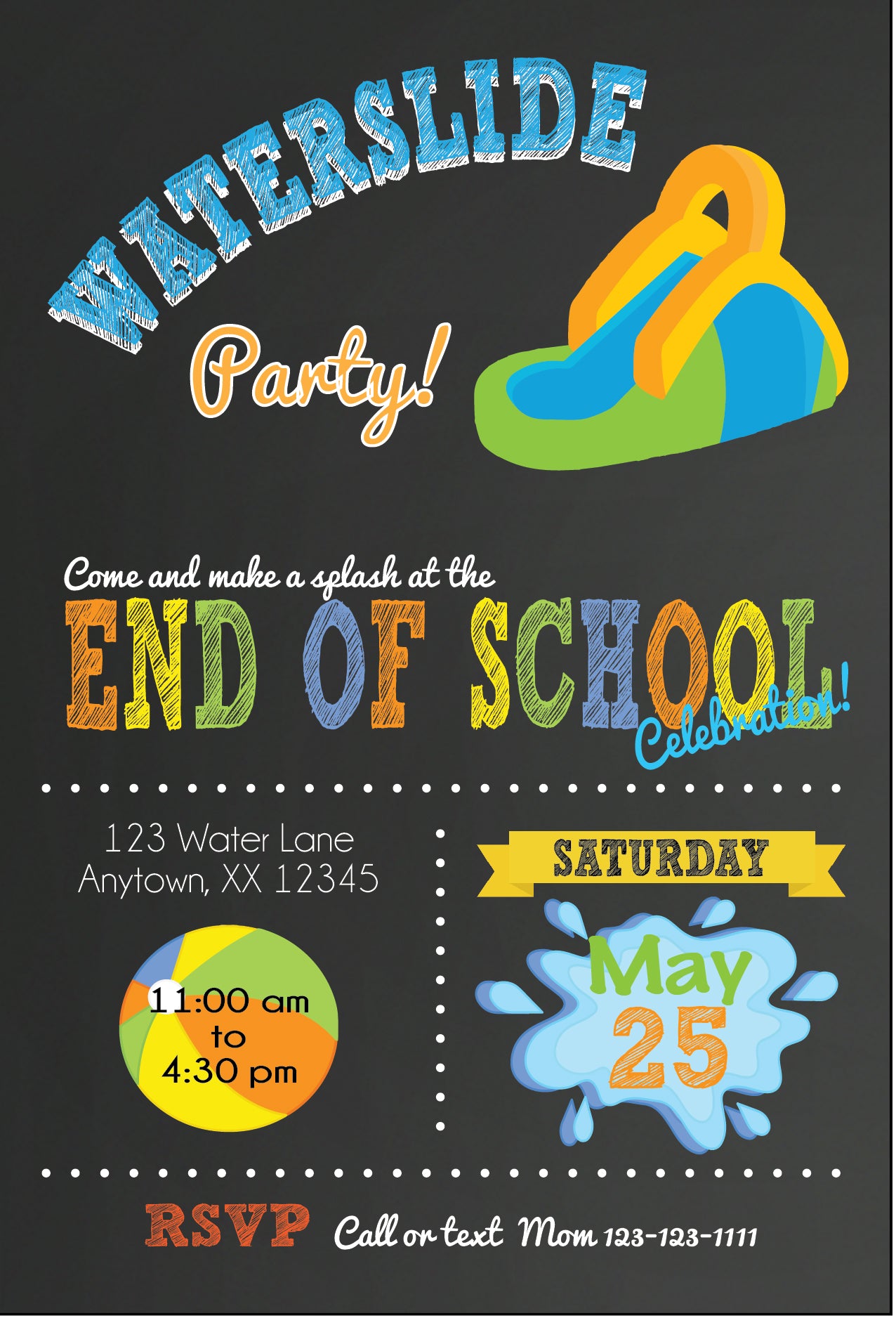 Splash Waterslide Birthday Invitation Party - Invitetique