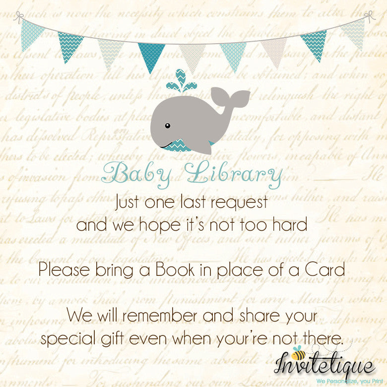Whale Teal Baby Shower Book Request Card - Invitetique