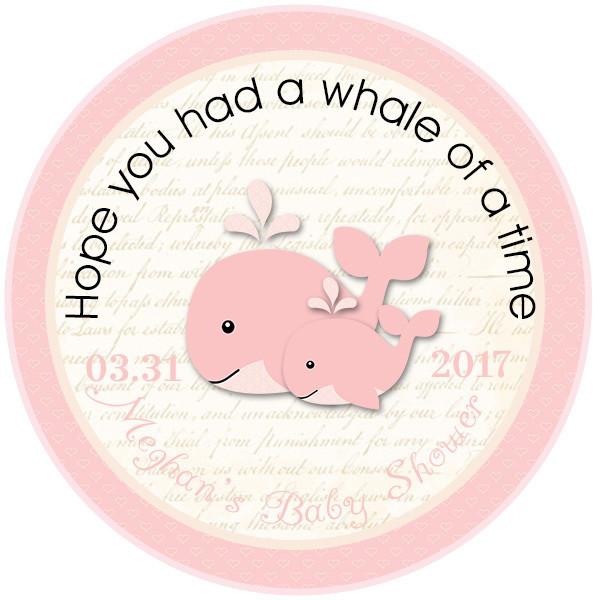 PINK WHALE AND LITTLE SQUIRT CIRCLE FAVOR TAGS - Invitetique