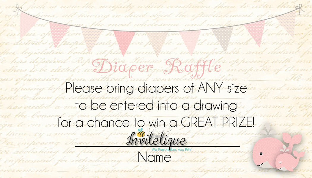 Whale and little Squirt Pink Diaper Raffle Ticket - Invitetique