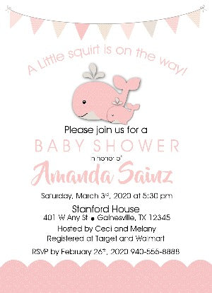 A Happy whale & Squirt Baby Shower Invitations - Pink - Invitetique