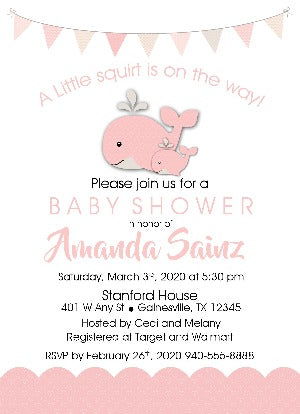 A Happy whale & squirt Baby Shower Invitations - Pink - Invitetique