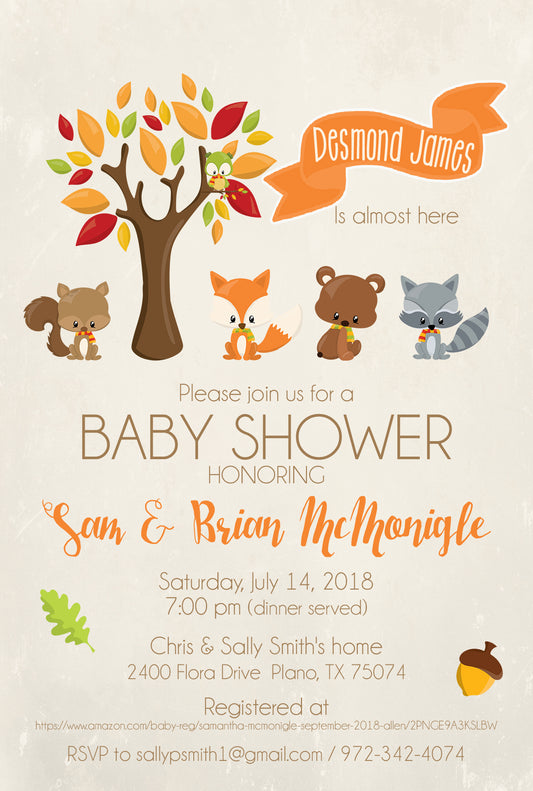 Sweet Woodland Friends Neutral Baby Shower Invites - Invitetique