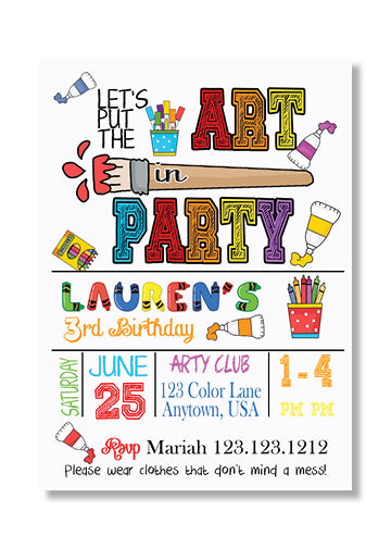 Art Themed Birthday party invitations - Invitetique