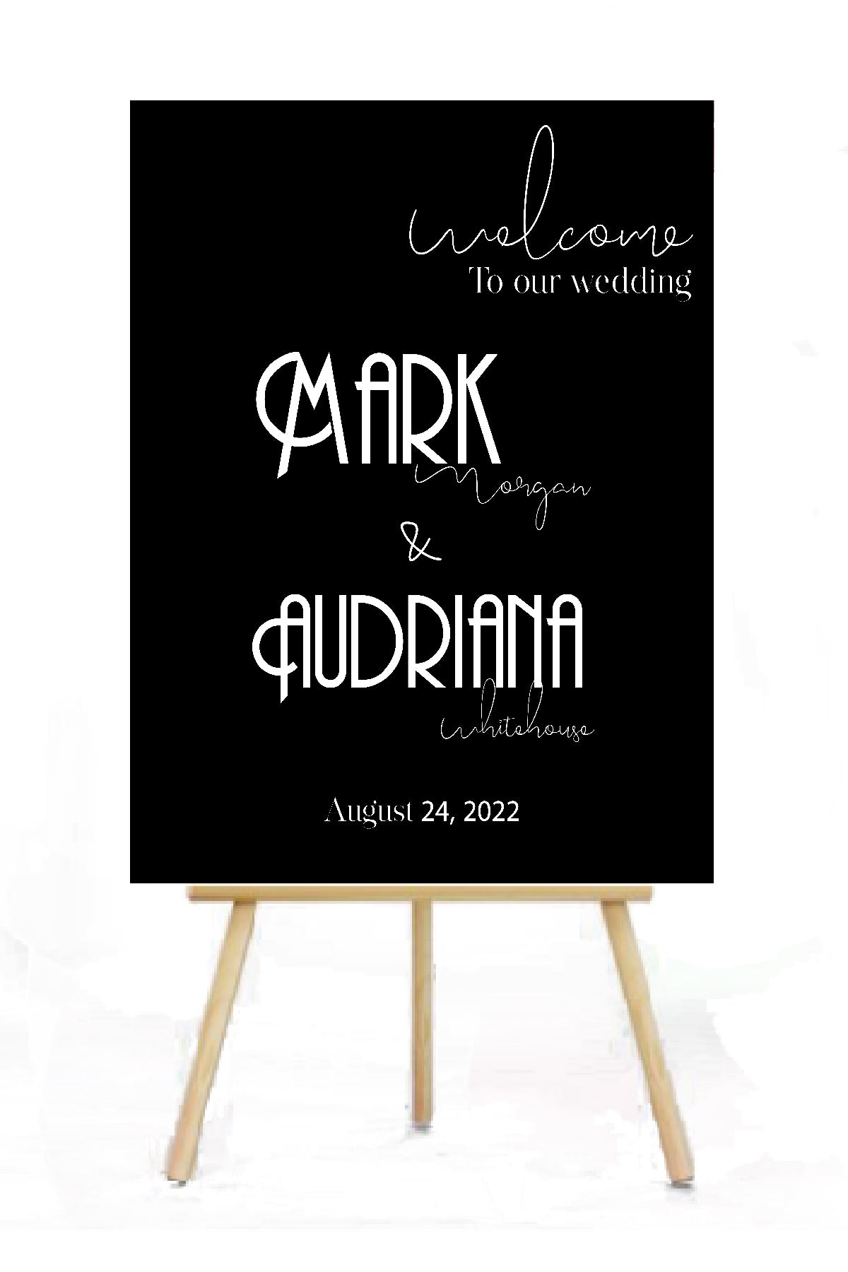 black and white Art Deco wedding welcome signage