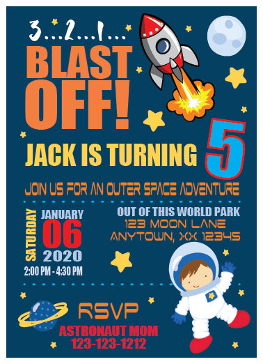 Outer Space astronaut birthday invitations