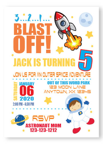 personalized galaxy space astronaut birthday invitations