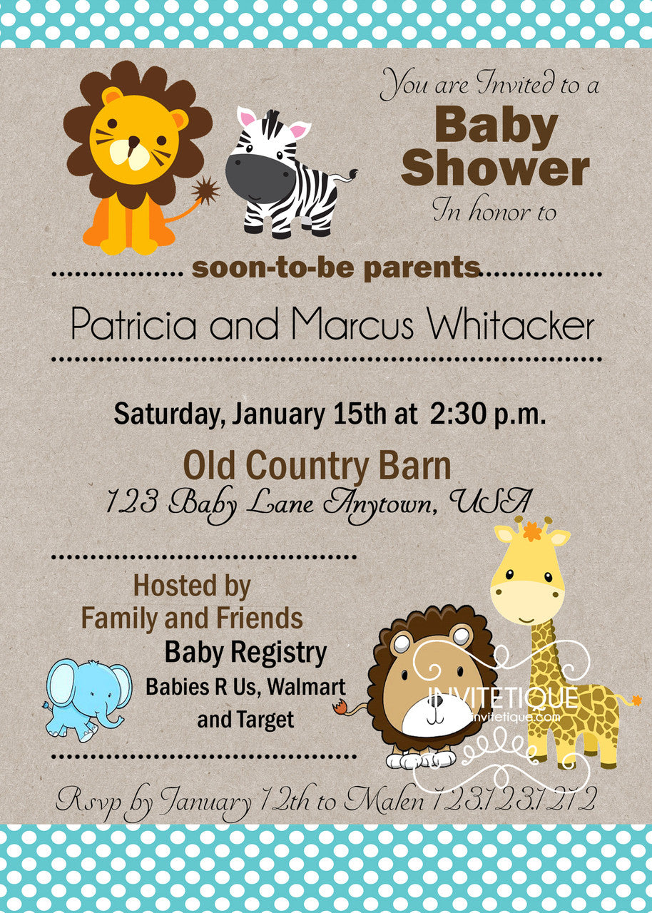 Jungle Baby Animals Baby Shower Invitations - Invitetique