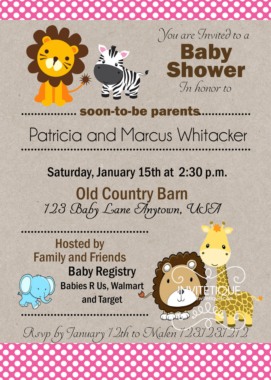 Jungle Baby Animals Baby Shower Invitations - Invitetique