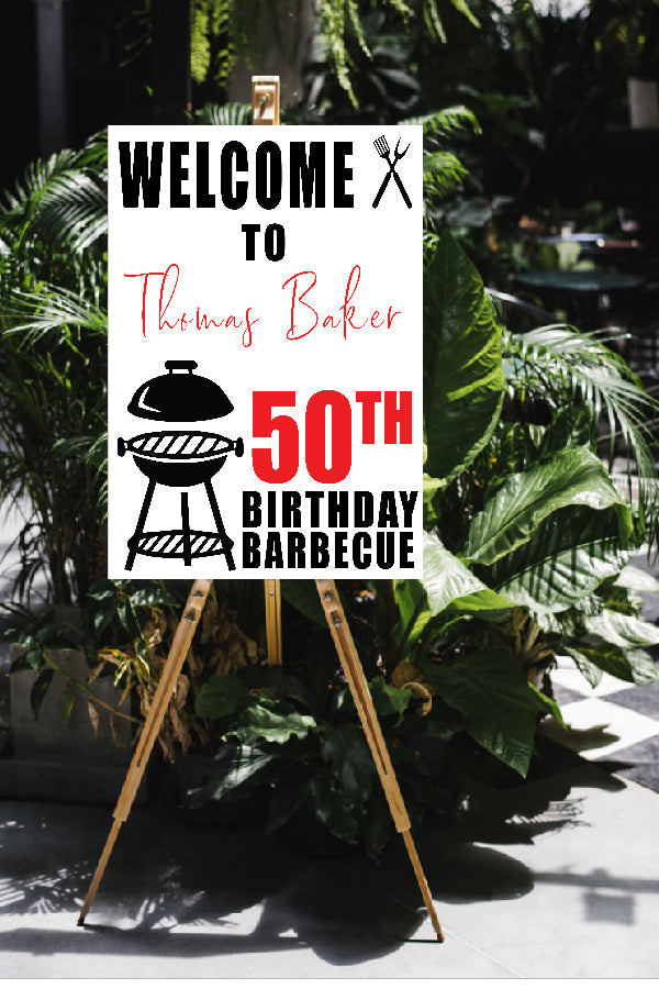 BBQ welcome birthday 50th sign 