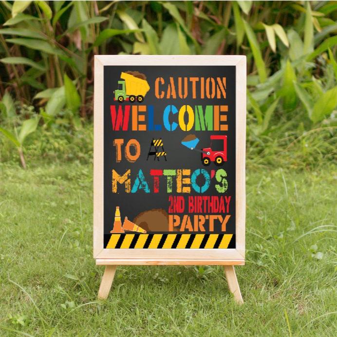 boy Construction zone birthday personalized welcome poster signage