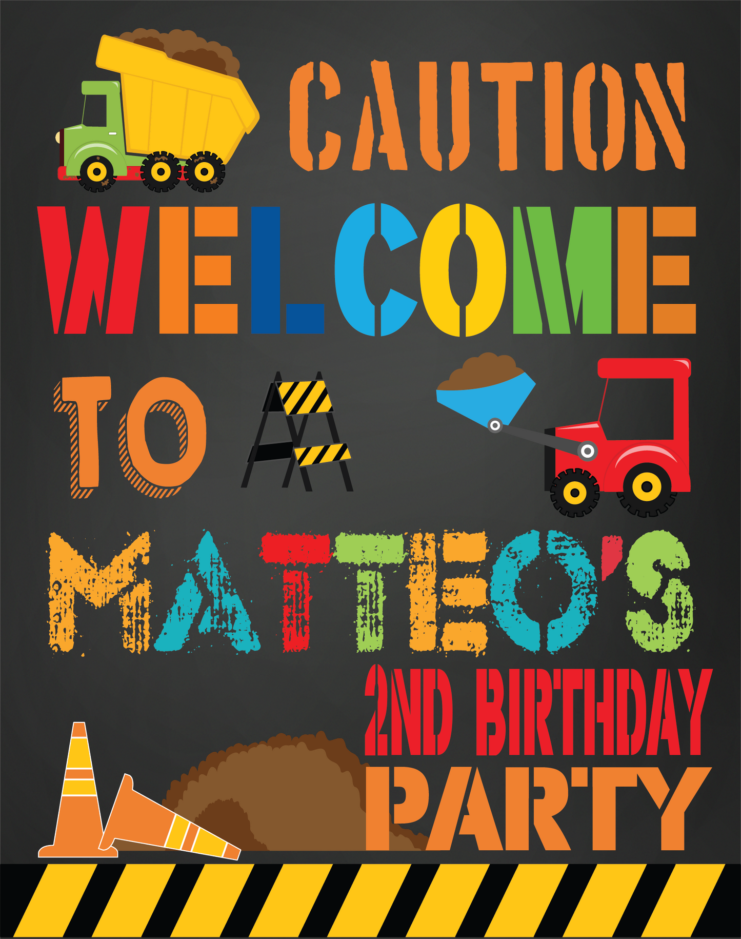 Construction zone personalized welcome sign, signage, birthday signage