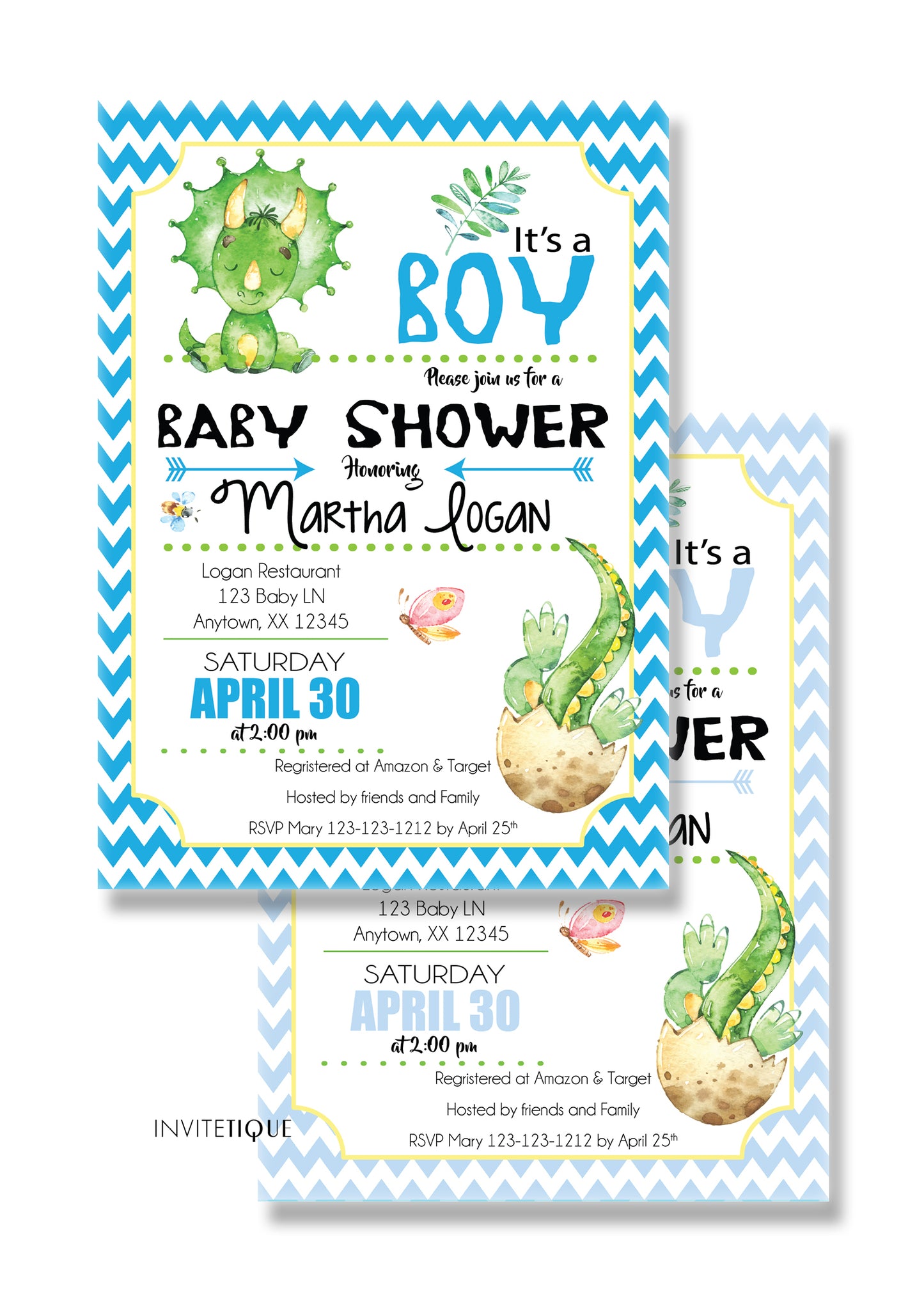 Baby Boy Dinosaurs Baby Shower Invitation - Invitetique