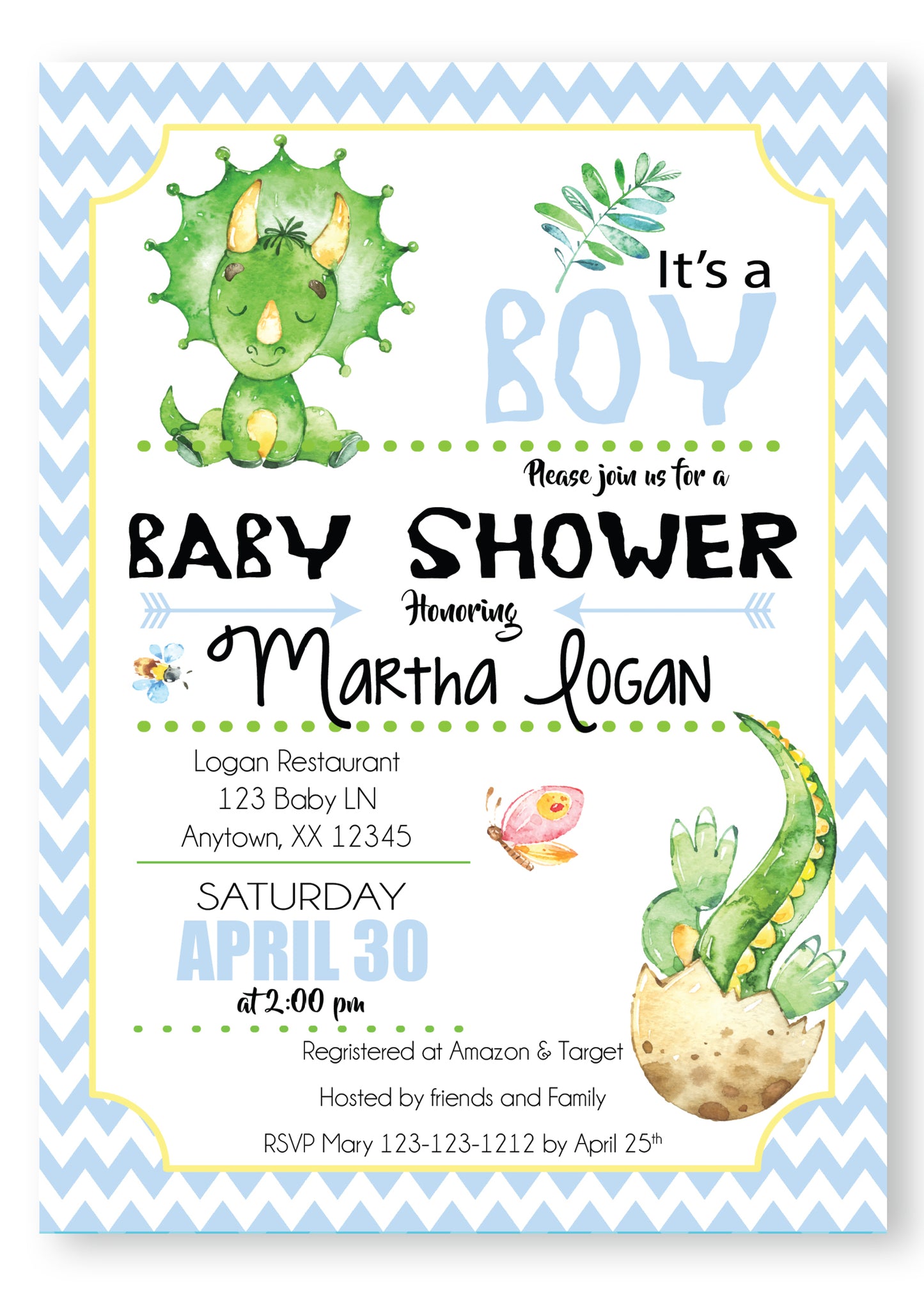 Baby Boy Dinosaurs Baby Shower Invitation - Invitetique